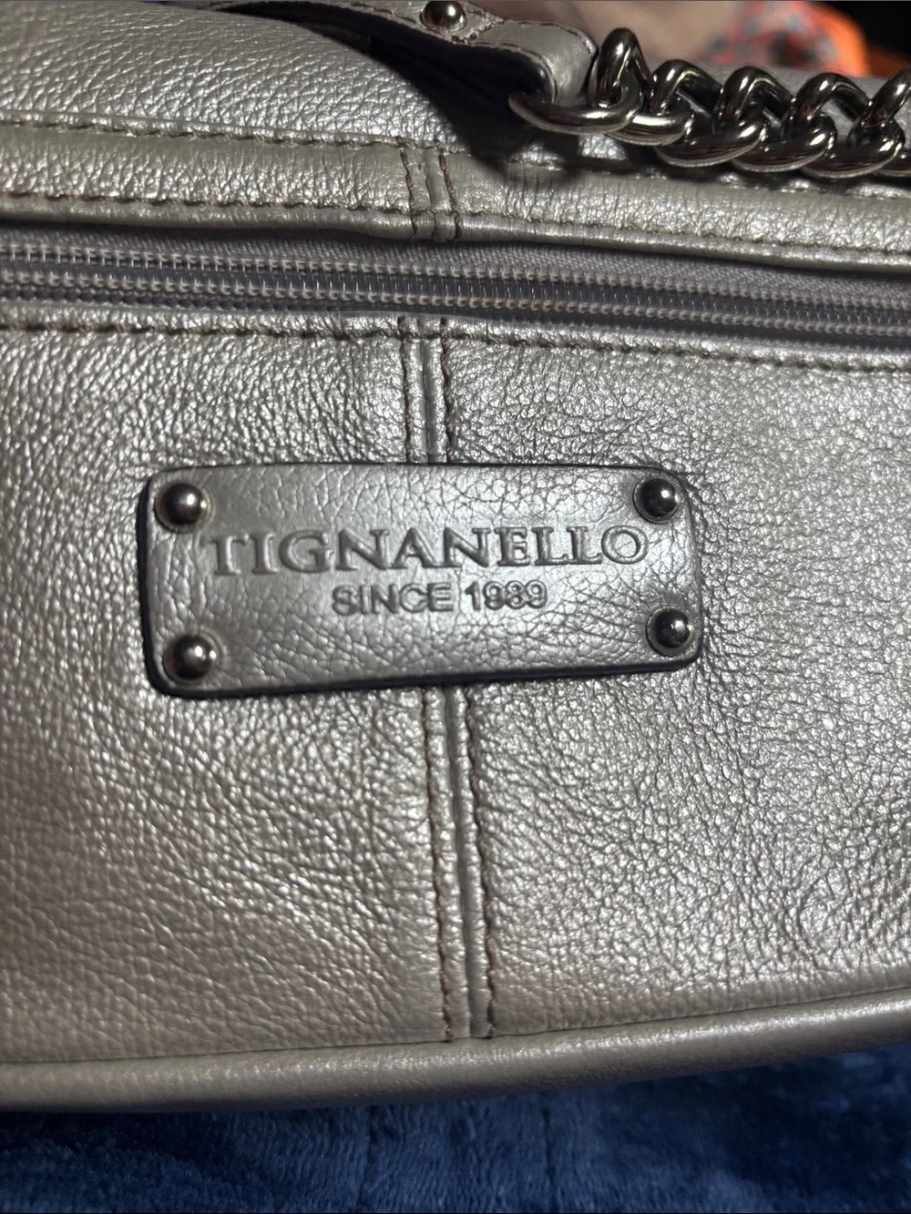 Tignanello Silver Leather Crossbody Bag - Metallic Silver Stunning Interior